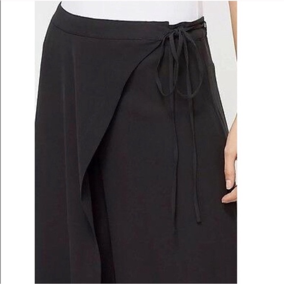 Eileen Fisher Silk Georgette Crop Black Wide-Leg Wrap Pants - Picture 4 of 12